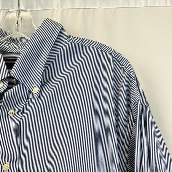 Members Mark Mens Button Down Shirt Blue White Striped Long Sleeve Pocket 17.5 - Picture 4 of 11